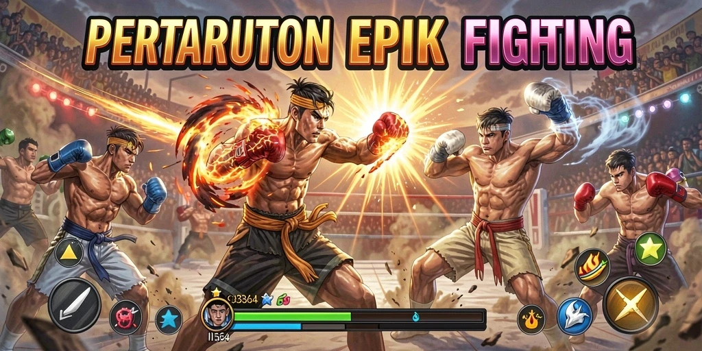 Screenshot utama 8364 menampilkan pertarungan seru dengan karakter beragam.