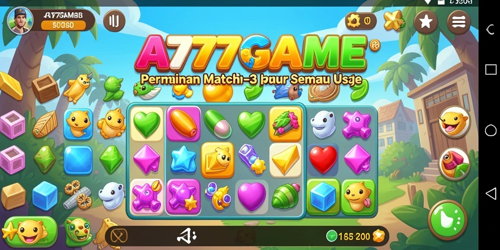 Tampilan menarik gameplay A777GAME dengan permata berwarna-warni.