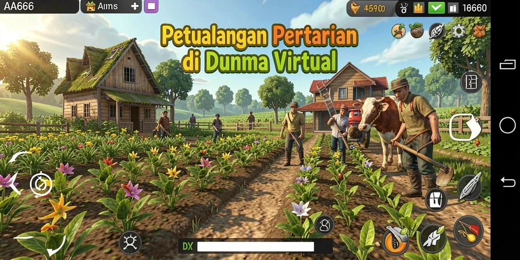 Tampilan gameplay yang menarik dengan berbagai aktivitas pertanian.