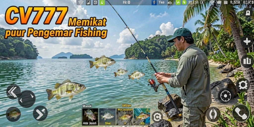 Menampilkan aksi memancing seru di dalam CV777, dengan ikan yang berkilau.