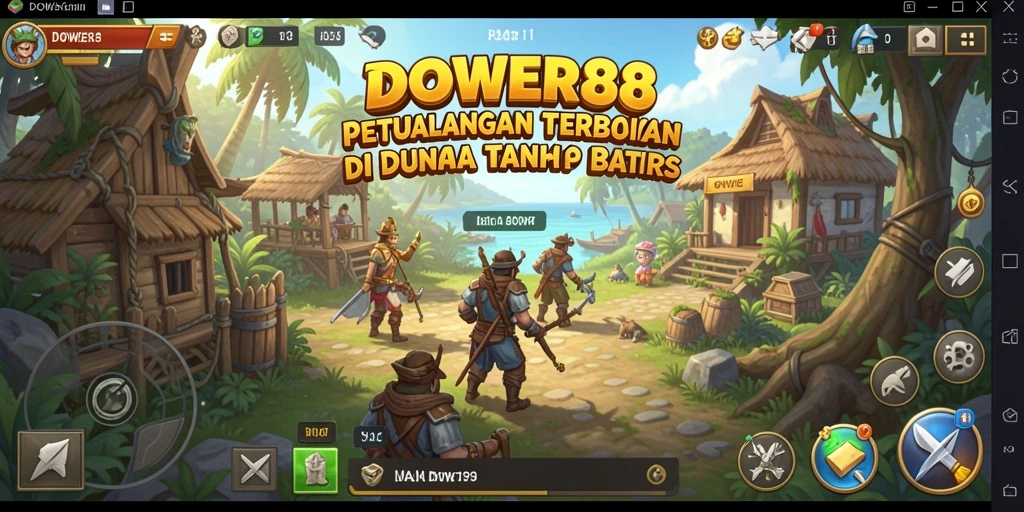 Screenshot gameplay DOWER88 yang menunjukkan eksplorasi dunia terbuka.