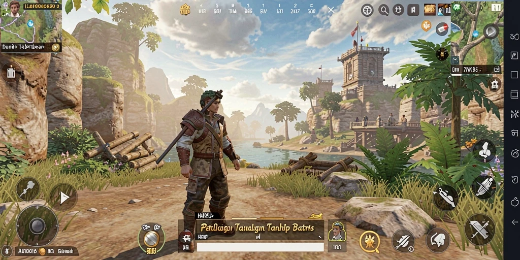 Screenshot gameplay yang menunjukkan eksplorasi dunia terbuka