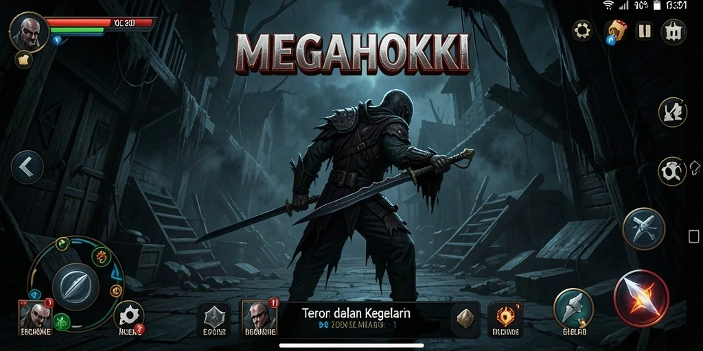 Screenshot gameplay menegangkan dari MEGAHOKI yang penuh dengan kegelapan.
