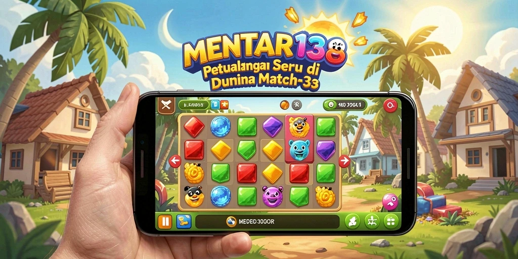 Tampilan gameplay MENTARI138 yang penuh warna dan tantangan Match-3.