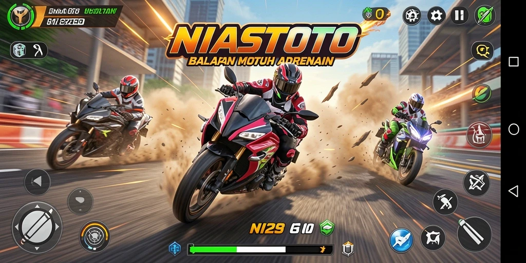 Tampilan gameplay NIASTOTO yang menegangkan di trek balap.