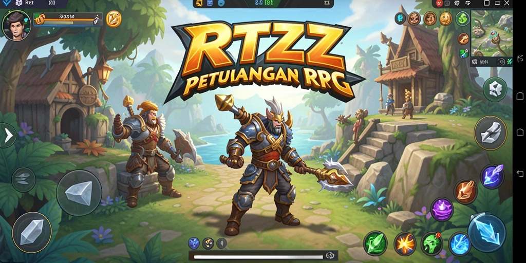 Screenshot gameplay RTZZ yang menunjukkan pertarungan epik dan karakter unik.