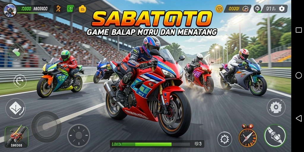 Screenshot dari gameplay <strong>SABATOTO</strong> yang menampilkan balapan motor yang menegangkan.