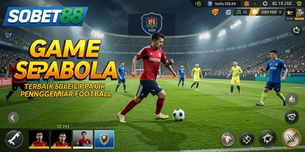 Layar utama gameplay SOBET88 dengan aksi sepak bola seru.